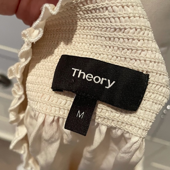 THEORY white silk smocked off shoulder blouse top - Picture 7 of 9
